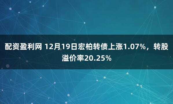配资盈利网 12月19日宏柏转债上涨1.07%，转股溢价率20.25%